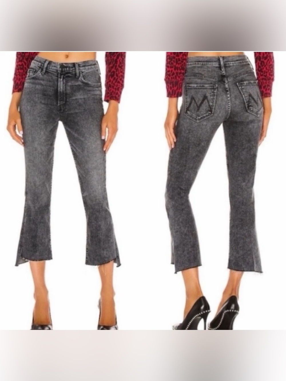 MOTHER The Insider Crop Step Fray Jeans 25 Train Stops Gray Black High Rise Boho